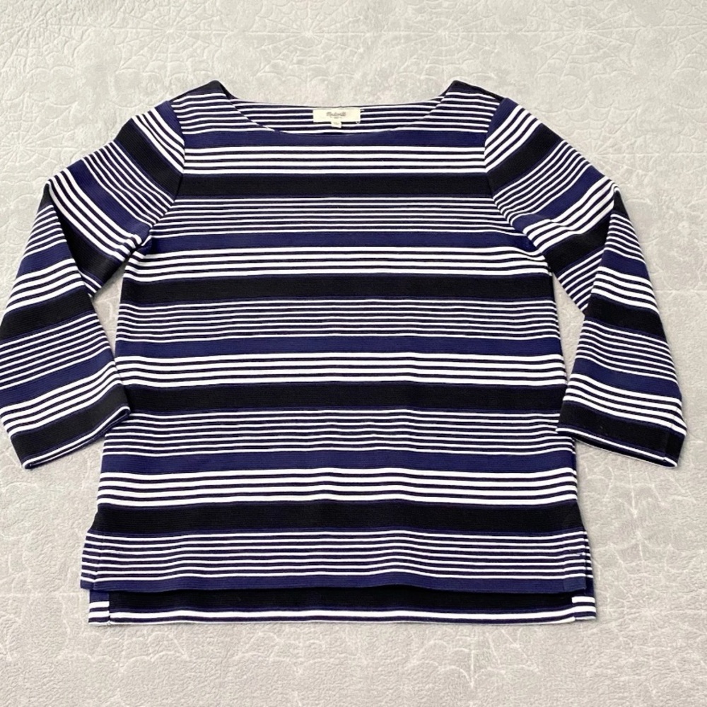 Madewell Gallerist Ponte Knit Sweater Top Womens S Blue White Striped Preppy